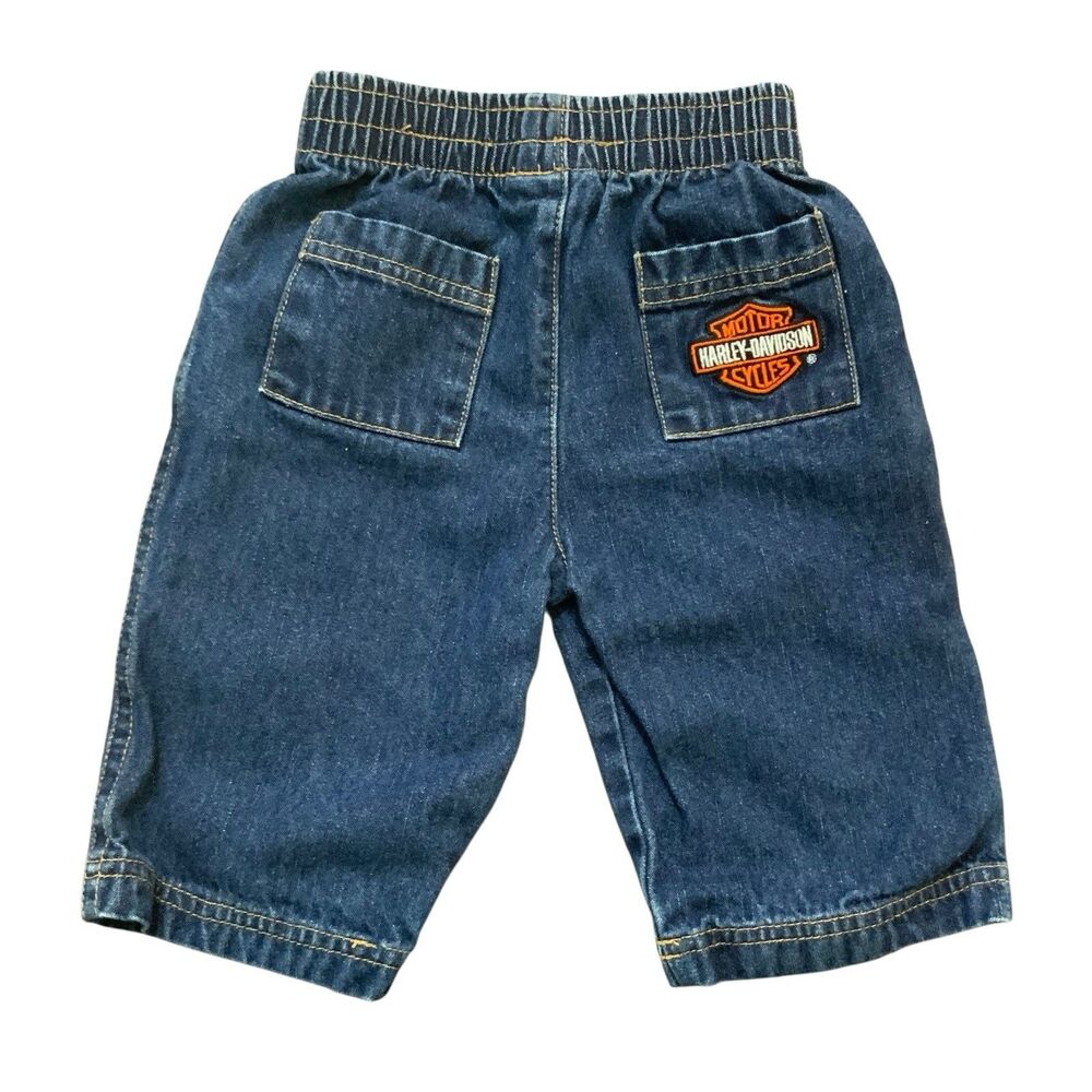 Harley Davidson Motorcycle Denim Jeans Elastic Waist Pull On Unisex Size 0/6M